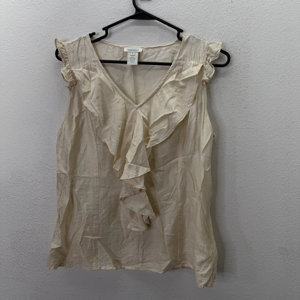 Sundance Sleeveless Ruffle Tank Top Sz S Y2K Fairy Feminine V Neck Silk Blend